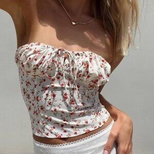 Princess Polly Rizzi Red & White Floral Strapless Bustier Crop Top